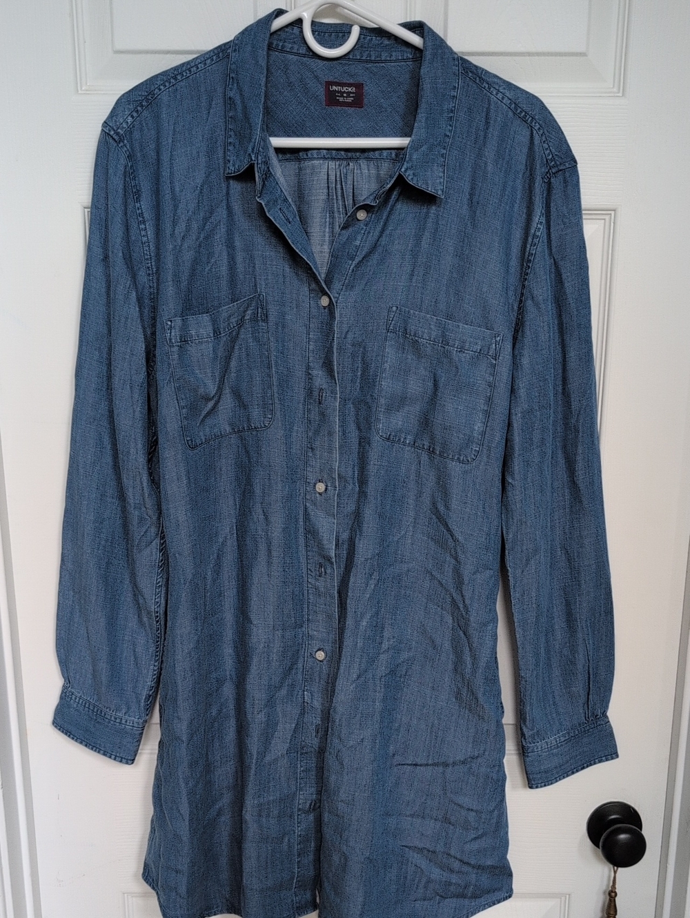 UnTuckIt Light Blue Denim Button-Down Women's Dress